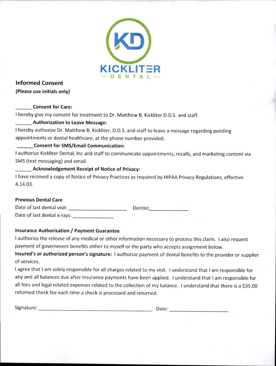 Patient Forms - Kickliter Dental | Newport TN